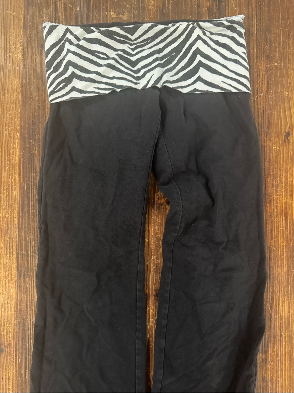 Victoria's Secret Flair Leg Black Leggings with Zebra Fold-Over Waistband